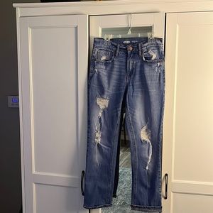 Straight ankle blue jeans with rips, Old Navy size 0
